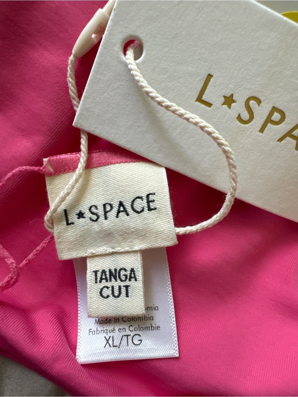L*Space Kiki Tanga Bikini Bottom XL Fuchsia Pink Matte Gold Ring NWT - Picture 6 of 8
